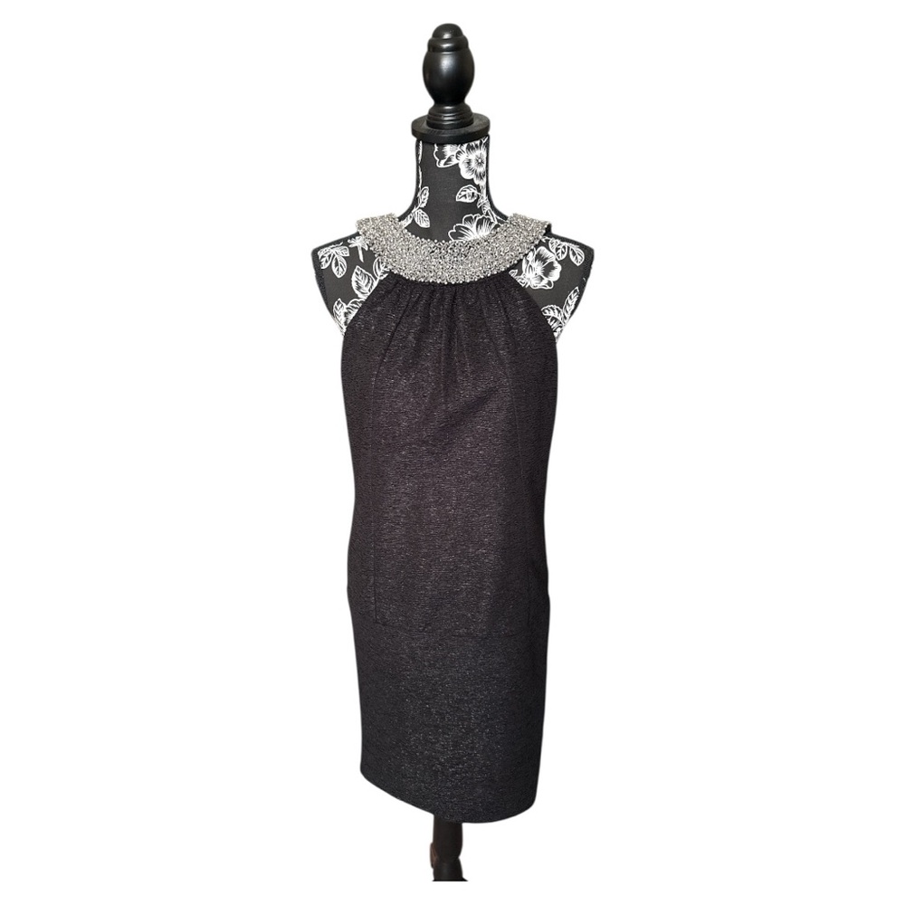 Drop Waist Textured Embellished Collar Little Black Dress Size S NWOT